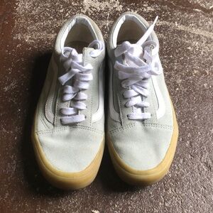 Old school suede vans; worn once; soft mint color with white